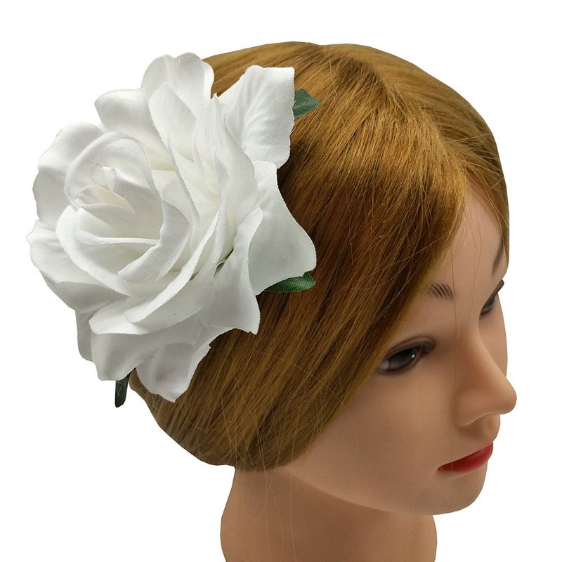 Sanrich La Homein Sanrich 4pcs/Pack Fabric Rose Hair Flowers Clips Mexican Hair Flowers Hairpin Brooch Headpieces (White) - Image 5